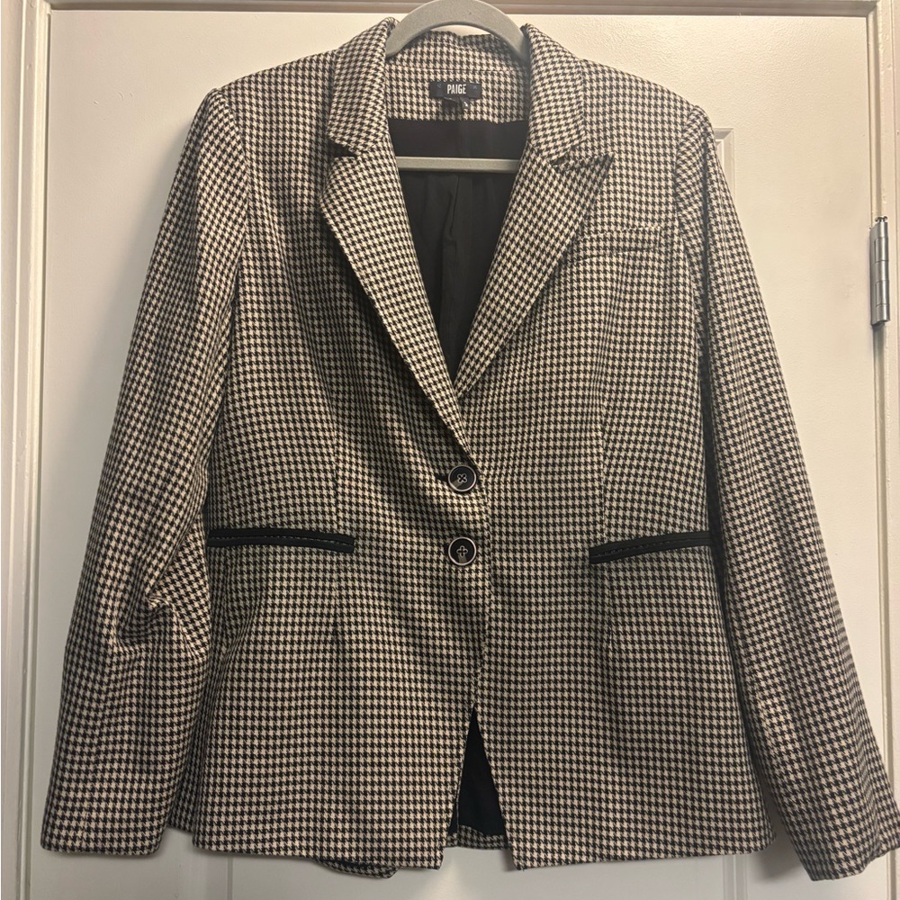 Paige Black and Tan Houndstooth Two button Women's Blazer Sz Large